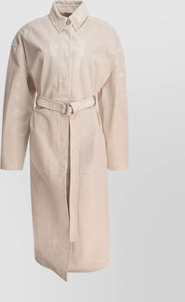 Sportmax waist belted long sleeves collared neck perforated coat