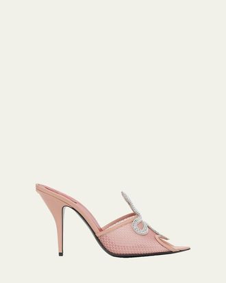 Valentino Garavani 105mm Embellished Snake Leather Mesh Mule Pumps