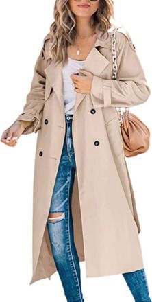 Generic Womens Retro Fashion Classic Lapel Double-breasted Trench Coat Elegant Business Casual Medium-length Spring and Autumn Versatile Coat (Khaki,XXL)