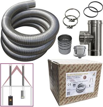 MBM Kit De Tubo De Acero Inoxidable 316 Flexible De 3 Metros De Di&aacute;metro Interno De 60 Mm, Liso, Seg&uacute;n La Norma Ce En 1856-2, Conducto De Humos