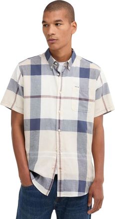 Barbour Overhemd Barbour Tailored Fit creme blauw geruit met borstzak