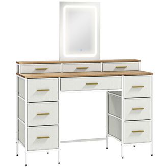HOMCOM Tocador de maquillaje 118.5x39.5x140 cm madera natural
