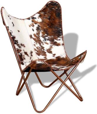 vidaXL Silla mariposa de cuero auténtico marrón y blanco vidaXL