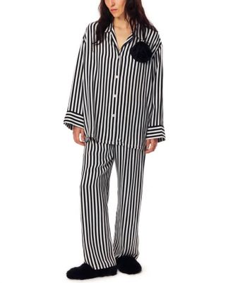 Sleeper The Rose Oversized Satin Pajama Set In Black & White