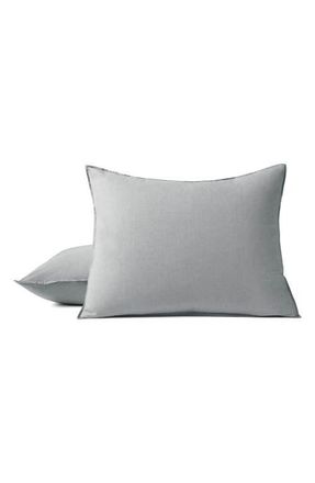 Coyuchi Crinkled Organic Cotton Percale Shams in Graphite Chambray at Nordstrom, Size Standard