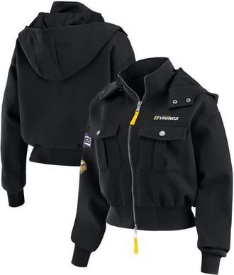 WEAR by Erin Andrews Womens WEAR by Erin Andrews Black Minnesota Vikings Patch Pocket Cropped Full-Zip Bomber Jacket at Nordstrom, Size Xx-Large