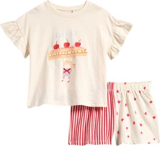 Next Kids Graphic T-Shirt & Seersucker Shorts Set in Red/Neutral at Nordstrom, Size 6-7Y