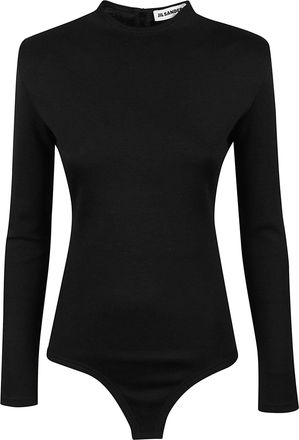 Jil Sander Long-Sleeve Fitted Bodysuit with High Neckline and Thong Cut