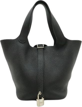 Herm&egrave;s Pre-owned Picotin Lock PM Taurillon Clemence Handbag - Dames - Vintage Tas - Zwart - ONE Size - Leer - Vintage