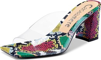Castamere Womens Sandals Slingback Transparent Open-Toe Block Heels 3IN Mid Heel Multicolor Colorful Snake Shoes UK 5.5