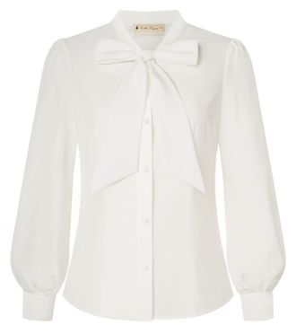 Belle Poque Womens Vintage Bow-Knot Shirts Long Sleeve Button Down Work Office Collared Blouse Shirt White
