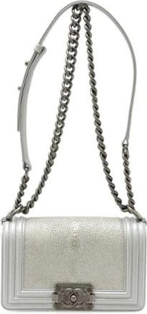 Chanel Pre-owned Boy Galuchat Metallic Leather Shoulder Bag - Dames - Vintage Schoudertas - Grijs - ONE Size - Leer - Vintage
