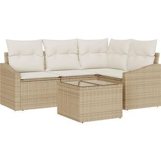 vidaXL Garden Sofa Set 5 pcs Beige Poly rattan Vidaxl