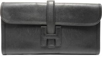 Herm&egrave;s Jige Black Swift Leather Clutch Bag (Pre-Owned)