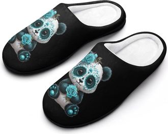 Generic Cute Panda Day of Dead Skull Funny Mens Cotton Slippers Soft Non-Slip Rubber Sole House Slipper Indoor Outdoor