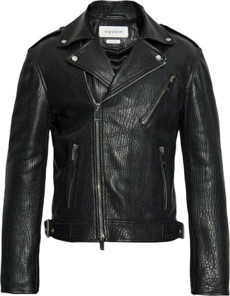Alexander McQueen GRAIN LEATHER BIKER JACKET Size: 52, colour: BLACK