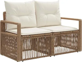 vidaXL Sof&aacute; De Jard&iacute;n 2-n&uacute;mero De Plazas Beige Rat&aacute;n Sint&eacute;tico Vidaxl