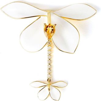 Shanghai Tang Ginger Flower crystal-embellished brooch - women - Gold Plated Brass/Cubic Zirconia/Enamel - One Size