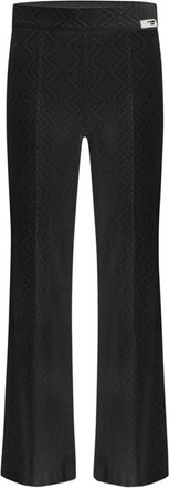 Cambio Zwarte Flared Enkelbroek met Kantafwerking - Dames - Straight fit broeken - Zwart - 2XL - Katoen - Broeken