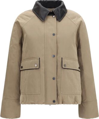 Brunello Cucinelli Piumino Imbottito con Collo in Pelle - - Jackets - Donna - Beige - L