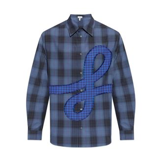 Loewe Casual Shirts, male, Blue, Size: 2XL Checked Cotton Shirt