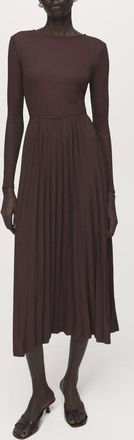 Mango Long Sleeve Pleated Midi Dress in Chocolate at Nordstrom, Size 10