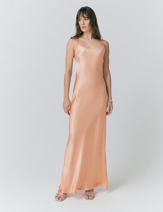 Ghost London Kallie Satin Maxi Slip Dress in Peach at Nordstrom, Size 12