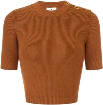 Elisabetta Franchi Round-neck Truien - Dames - Ronde hals truien - Bruin - L - Truien & Vesten