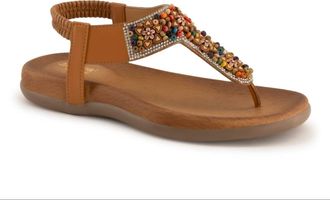 Andrea Womens Decorated T-Strap Sandal In Brown