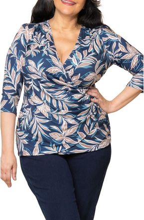 Kiyonna Faux Wrap Top in Teal Botanical Print at Nordstrom, Size 1X