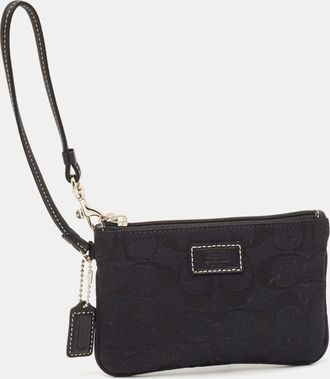Coach Black Signature Canvas And Leather Wristlet Clutch