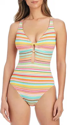 Bleu Rod Beattie Ciao Capri Front Keyhole Plunge One Piece Swimsuit In Multi