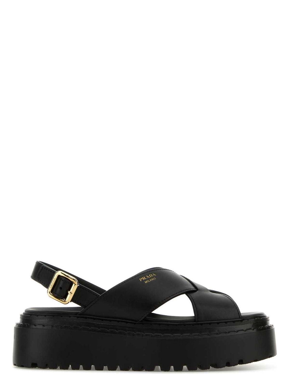 WITH PRADA COLOR A サンダル・ミュール BURNT LEATHER SANDALS BUCKLE BRUSHED
