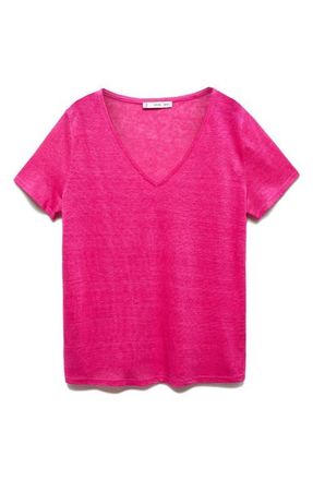 Mango V-neck Linen T-Shirt in Fuchsia at Nordstrom, Size X-Small