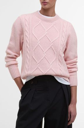 Barbour Burne Cable Wool Blend Sweater in Pink Blush at Nordstrom, Size 4 Us