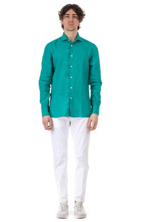 Borriello Pure Linen Long-Sleeve Shirt with Mother-of-Pearl Buttons