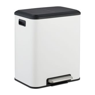 Relaxdays Relaxdays - Cubo De Basura Cocina, 2 X 15 L, Papeleras Internas Extra&iacute;bles, Reciclaje, Cierre Suave Y Pedal, Blanco