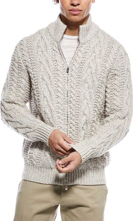 Brunello Cucinelli Wool & Cashmere-Blend Mock Neck Zip Cardigan