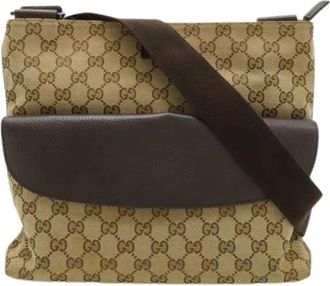 Gucci Pre-owned Canvas Shoulder Bag - Dames - Vintage Schoudertas - Beige - ONE Size - Leer - Vintage