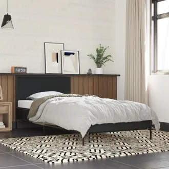 vidaXL Estructura De Cama Madera De Ingenier&iacute;a Y Metal Negra 90x190 Cm Vidaxl