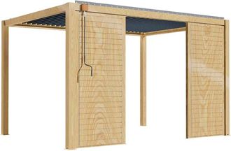 Oviala P&eacute;rgola bioclim&aacute;tica autoportante 3x4m en madera con 2 mamparas