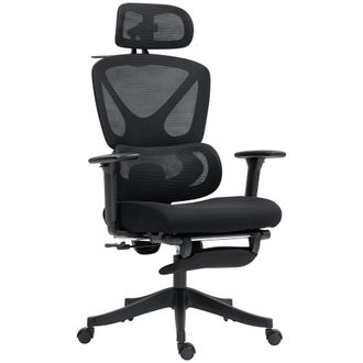HOMCOM Ergonomic Office Chair - Recliner Computer Chair With Footrest - Black | TJ Hughes