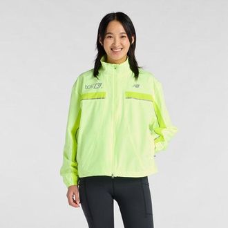 New Balance Womens London Edition Marathon Jacket in Green Polyester, size X-Large