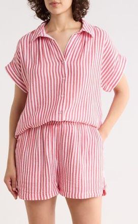 Caslon Duo Gauze Button-Up Shirt in Red Radish Brianne Stripe at Nordstrom Rack, Size X-Small