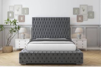 Sloomy Ambassador Coniston Frame-Mattress - 50 Upholstered Headboard in Dark Grey | Size: King