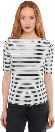 Sanctuary Boatneck Ribbed Top Womens Clothing Chalk/Black Stripe : LG (US 10-12), Cotton/Spandex