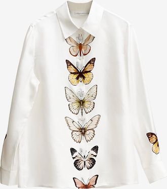 Herzen&rsquo;s Angelegenheit Seidensatin-Hemd mit Schmetterlingsprint