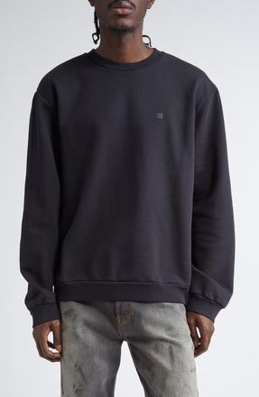 Acne Studios Embroidered Face Patch Fleece Sweatshirt in Black at Nordstrom, Size Medium