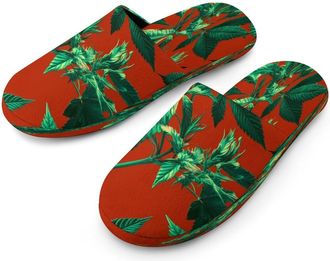 Generic Weed1 Plant Mens Cozy Memory Foam Slippers Warm Cotton House Shoes Comfy Slipper for Indoor Outdoor