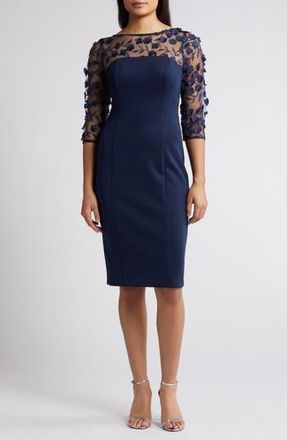 Eliza J Social Lace Sleeve Scuba Crepe Cocktail Dress in Navy at Nordstrom Rack, Size 14